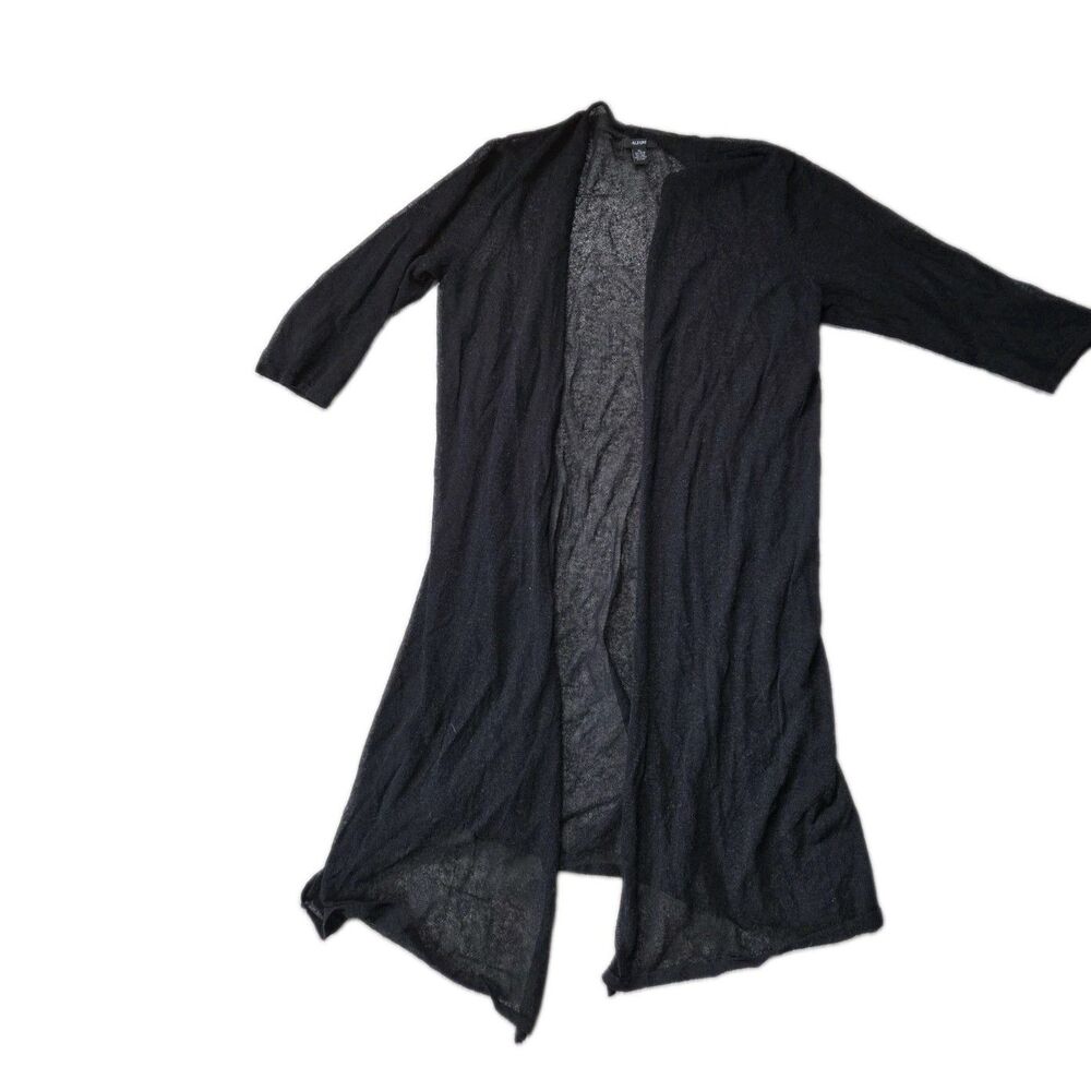 Alfani Black Sheer Linen Blend Open Front Long Duster Cardigan Size XL EUC